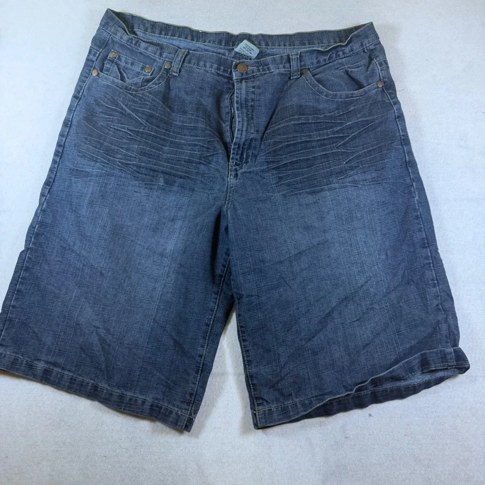Brooklyn Xpress Mens 44 Baggy Denim Shorts Tribal Embroidered Dark Wash Jorts
